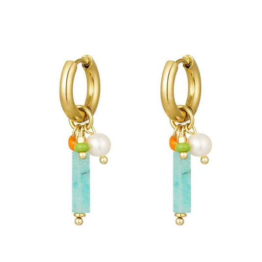 Natuursteen kralen oorringen hangers staal Yehwang - Idhuna Jewels