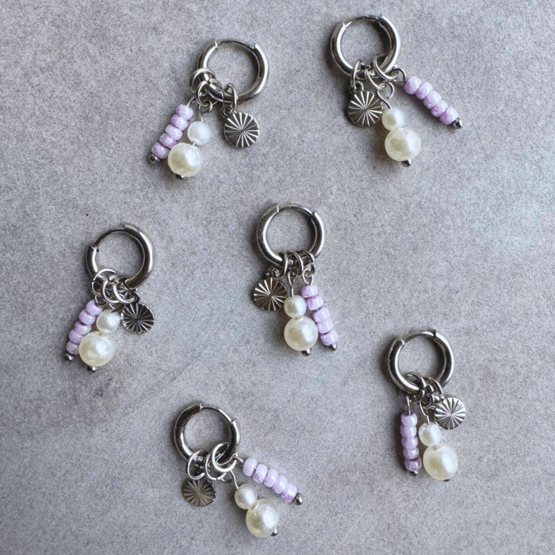 Oorbellen Chirurgisch Staal Oorringen met bedels lila kralen hanger