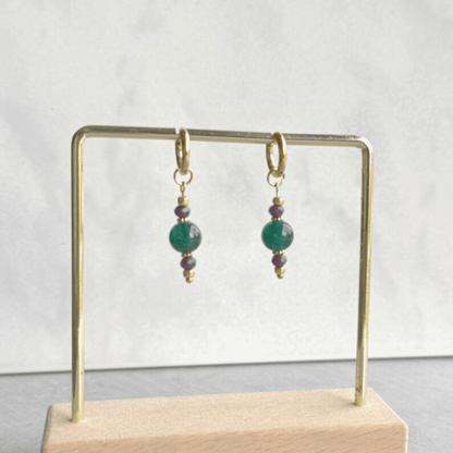 Oorbellen Goud RVS met Bedels Paars Donkergroen