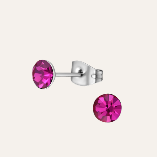 Oorbellen Chirurgisch Staal kristallen fuchsia roze