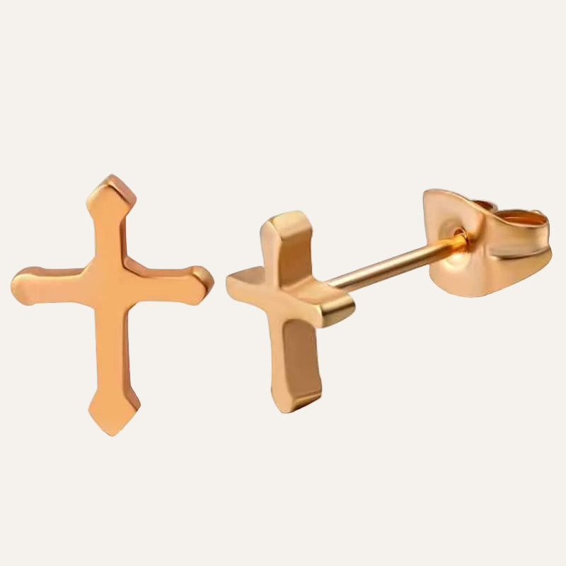 Oorbellen Chirurgisch Staal Kruis rosé goud - Idhuna Jewels