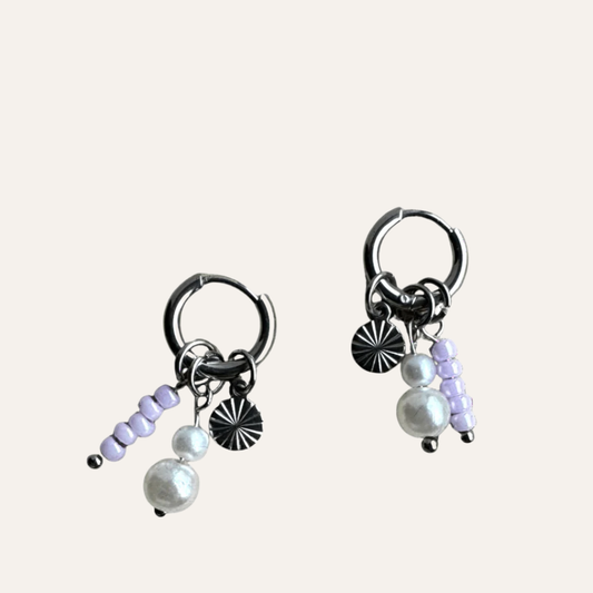 Oorbellen Chirurgisch Staal Oorringen met bedels lila kralen hanger