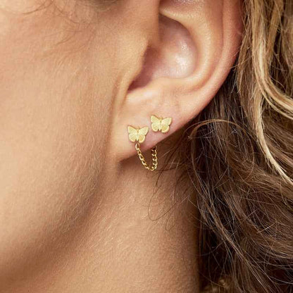 Oorbellen Chirurgisch Staal Vlinder Oorknopjes goudkleurig - Idhuna Jewels