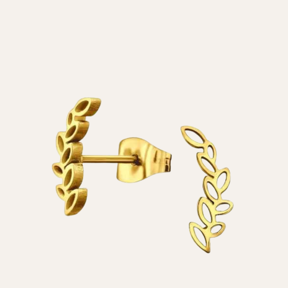 Oorbellen staal goud takje met blaadjes