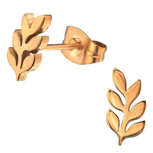 Oorknopjes Chirurgisch Staal Rosé goud takje met blaadjes - Idhuna Jewels