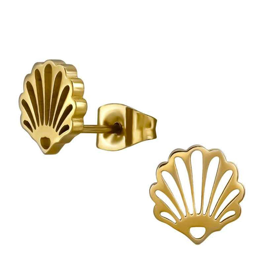Oorknopjes Rvs Schelpje Goud - Idhuna Jewels