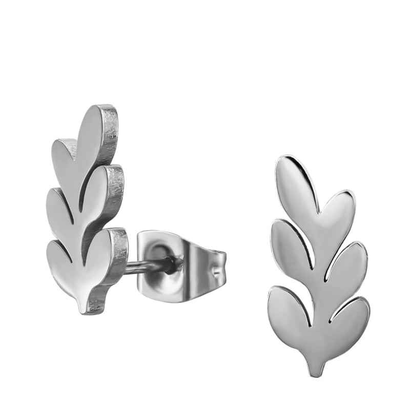 Blad Oorknopjes Staal Zilver kleine blaadjes aan takje - Idhuna Jewels