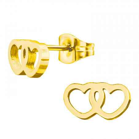 Oorknopjes Stainless Steel goud Dubbele Hartjes - Idhuna Jewels