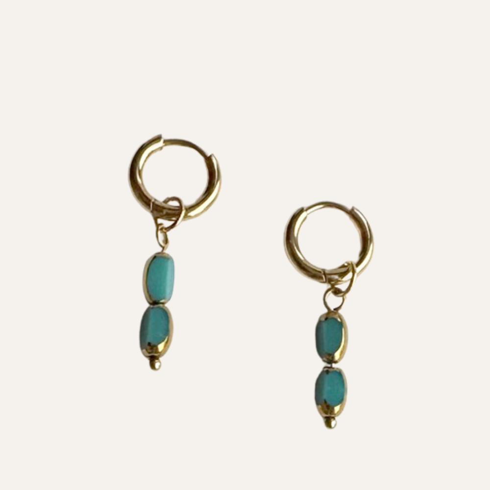 Oorringen Staal turquoise glashangers Yara