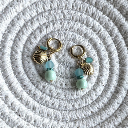 Stalen Oorbellen bedels Mintgroen turquoise en Schelpje