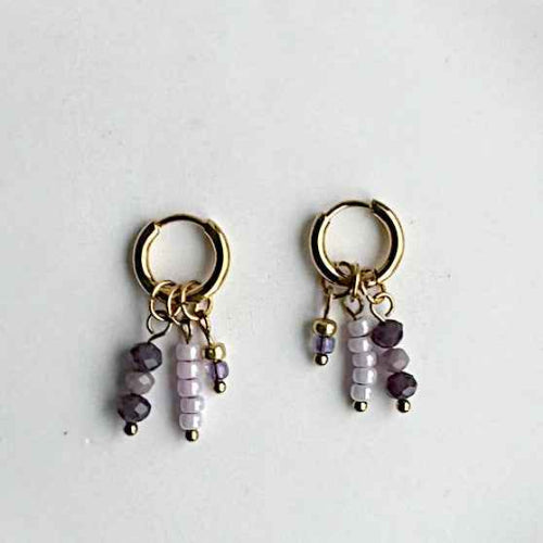 Oorringen Goud met Paarse Hangers
