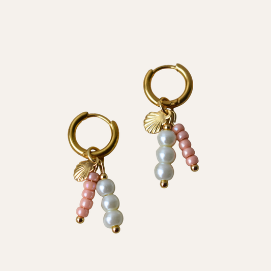 Oorringen Zalmroze Kralen Hanger en Bedel Schelpje