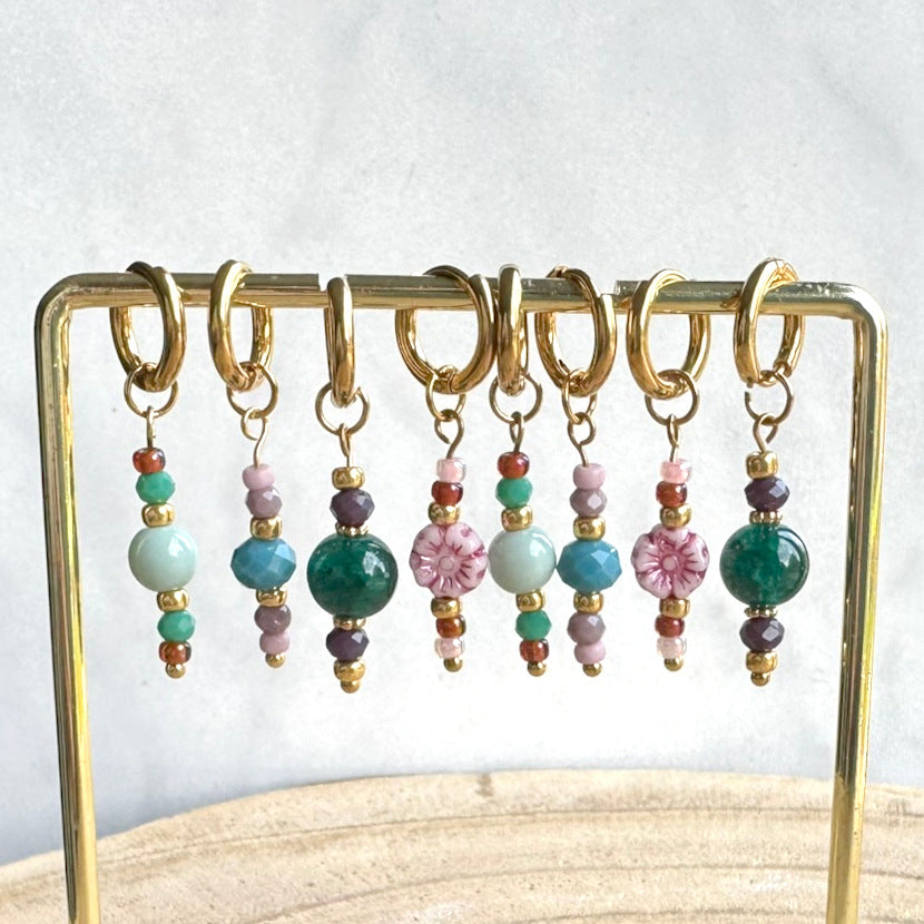 Oorbellen Goud RVS met Bedels Paars Donkergroen