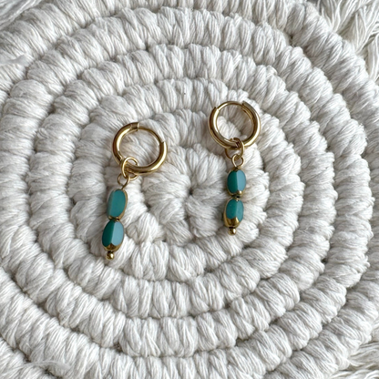 Oorringen Staal turquoise glashangers Yara