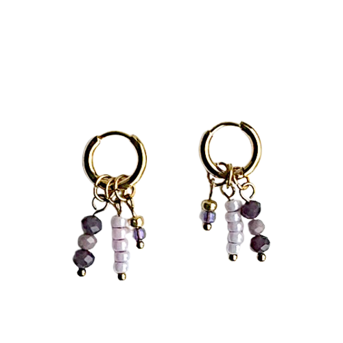 Oorringen Goud met Paarse Hangers