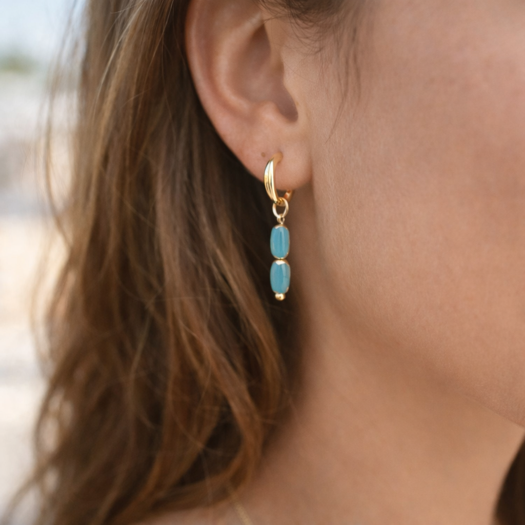 Oorringen Staal turquoise glashangers Yara
