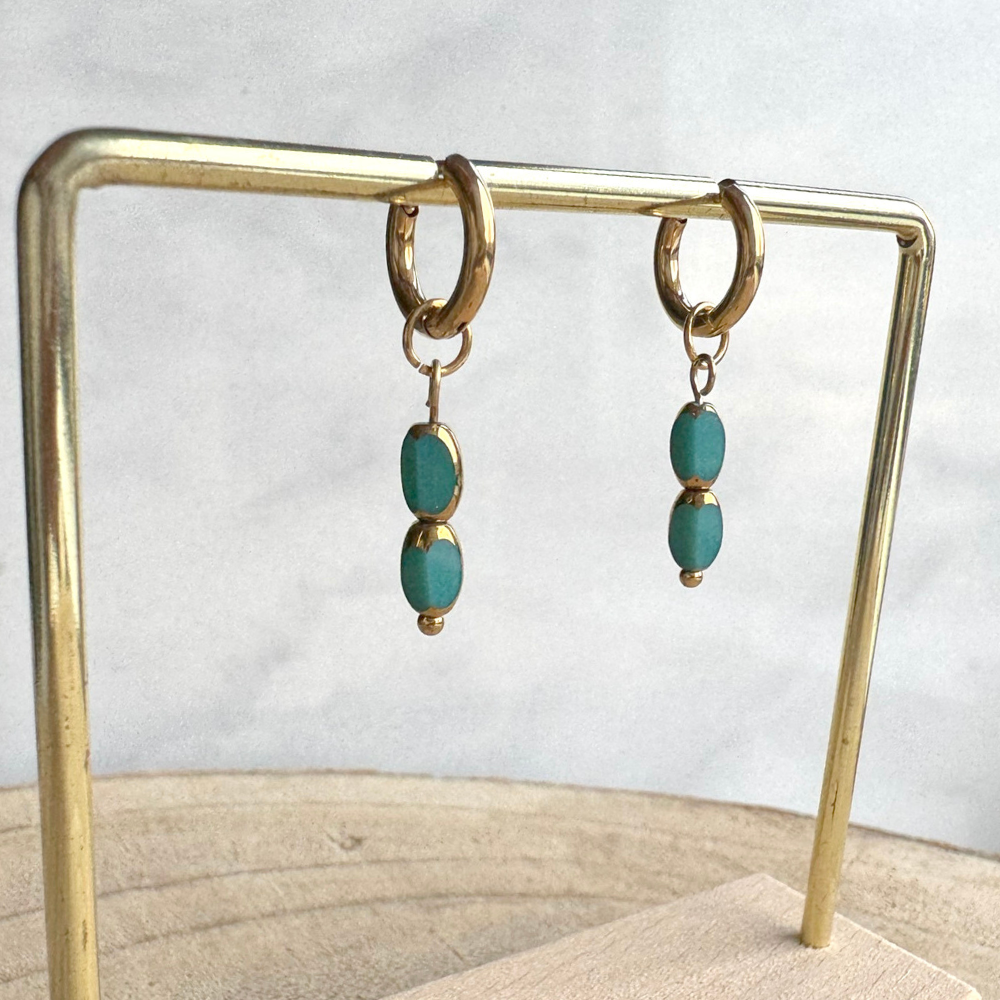 Oorringen Staal turquoise glashangers Yara