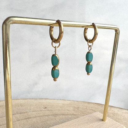 Oorringen Staal turquoise glashangers Yara