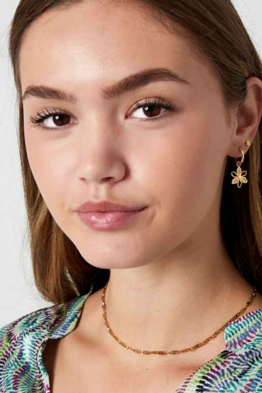 Oorringen met bedels staal zilver bloemetjes met zirkonia's - Idhuna Jewels