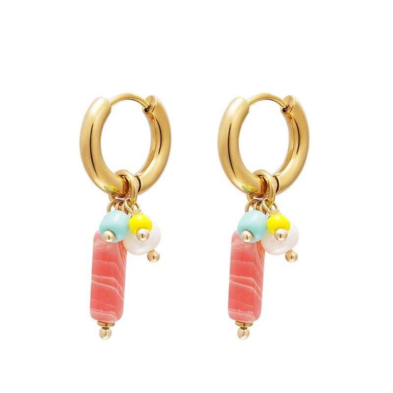 Oorringen staal goud Yehwang met kraaltjes natuursteen - Idhuna Jewels