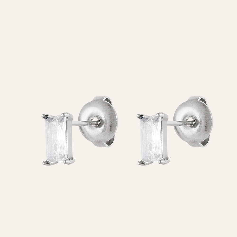 Rechthoekige Zirkonia Oorknoppen Stainless Steel zilver