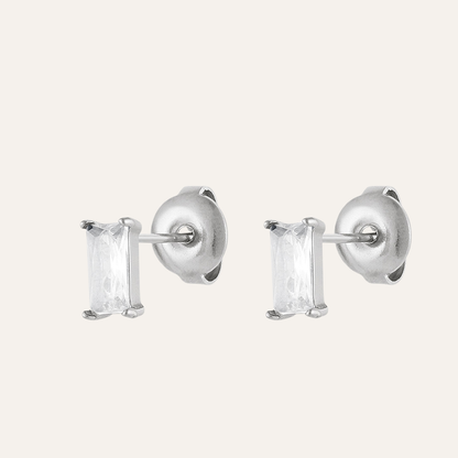 Rechthoekige Zirkonia Oorknoppen Stainless Steel zilver