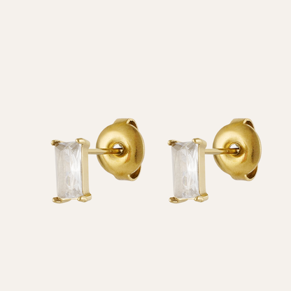 Rechthoekige Zirkonia Oorknoppen Stainless Steel zilver