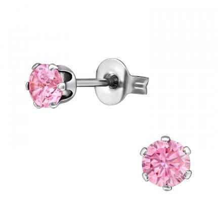 Oorstekers Chirurgisch Staal Zilver met roze zirkonia - Idhuna Jewels