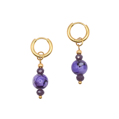 PURPLE CHARM BEADS STEEL EARRINGS AINSLEY