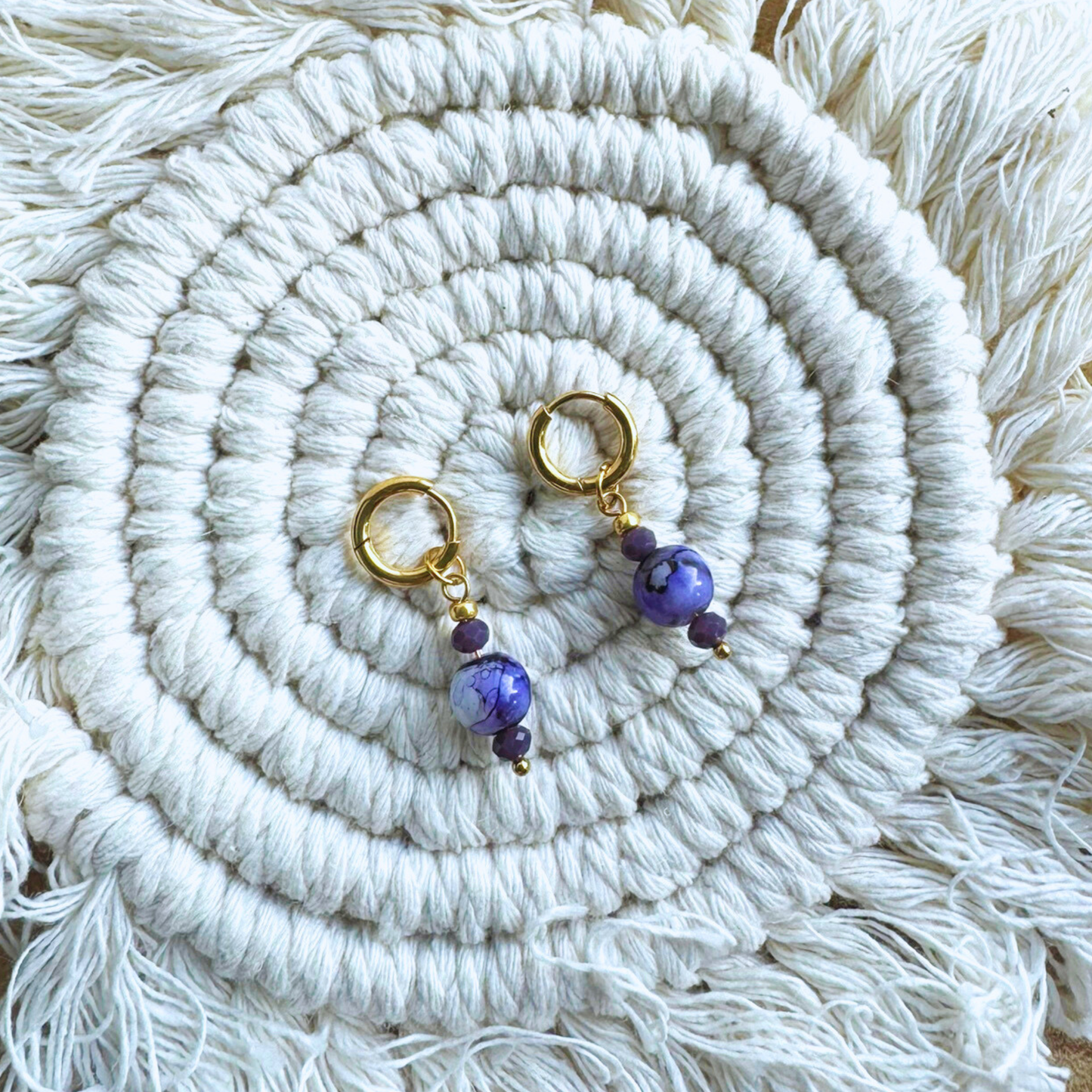 PURPLE CHARM BEADS STEEL EARRINGS AINSLEY