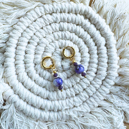 PURPLE CHARM BEADS STEEL EARRINGS AINSLEY