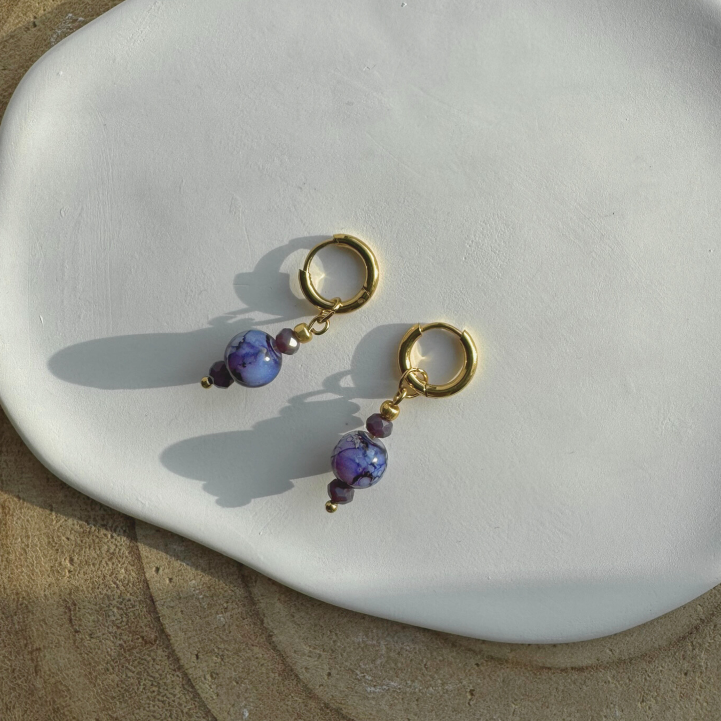 PURPLE CHARM BEADS STEEL EARRINGS AINSLEY