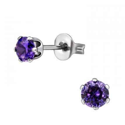 Paarse stalen oorbellen met Zirkonia Amethist - Idhuna Jewels