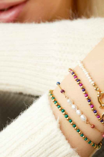 Parel Armband dames staal Zilver met gekleurde kralen - Idhuna Jewels