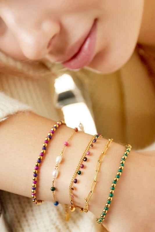 Parel Armband dames staal Zilver met gekleurde kralen - Idhuna Jewels