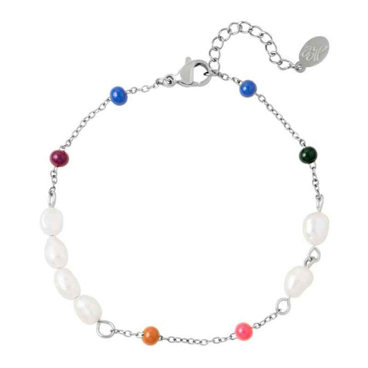 Parel Armband dames staal Zilver met gekleurde kralen - Idhuna Jewels