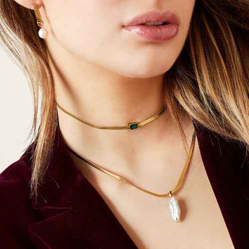 Parel ketting schakels chirurgisch staal goud - Idhuna Jewels