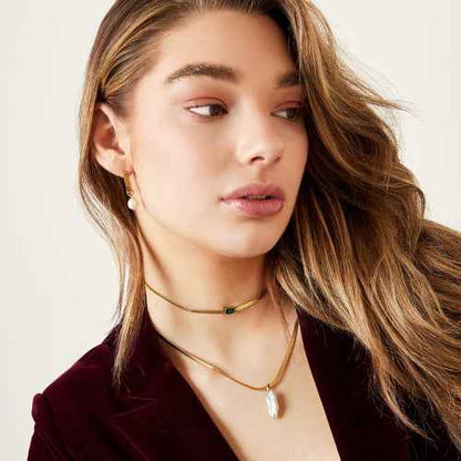 Parel ketting schakels chirurgisch staal goud - Idhuna Jewels