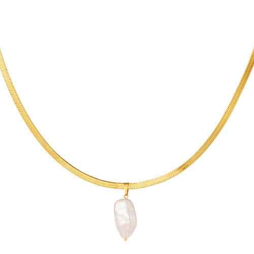 Parel ketting schakels chirurgisch staal goud - Idhuna Jewels