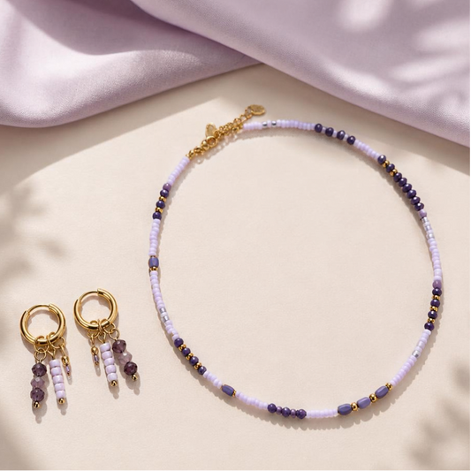 Purple Glow Sieradenset – Lila Ketting & Oorringen Maud