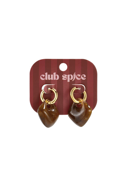 Hangende bruine oorbellen met resin hanger – Mara