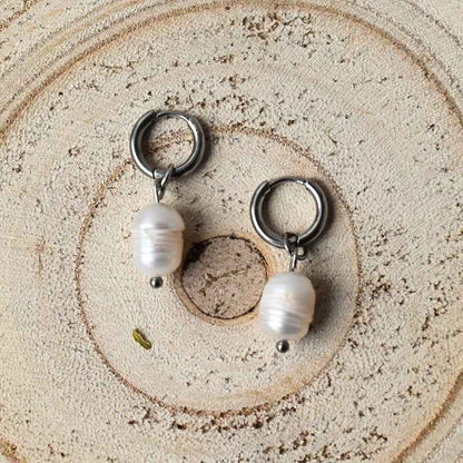 Roestvrij stalen zoetwaterparel oorbellen zilver - Idhuna Jewels