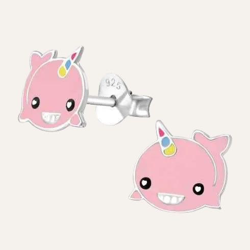 Roze Walvis Dieren Oorbellen kinder 925 zilver Whalecorn - Idhuna Jewels