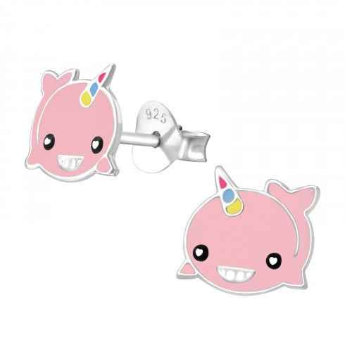 Roze Walvis Dieren Oorbellen kinder 925 zilver Whalecorn - Idhuna Jewels