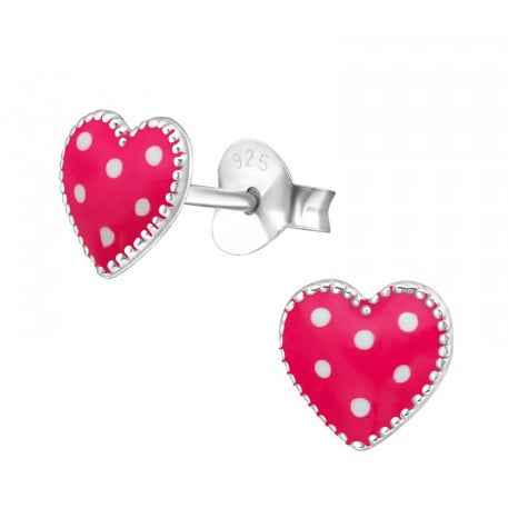 Zilveren Kinderoorbellen hartjes met roze gestippeld hart - Idhuna Jewels