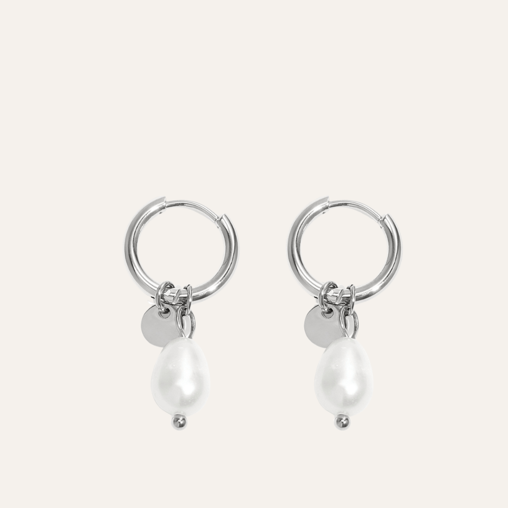 Oorringen met zoetwaterparel stainless steel Louis