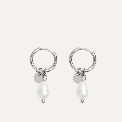 Oorringen met zoetwaterparel stainless steel Louis