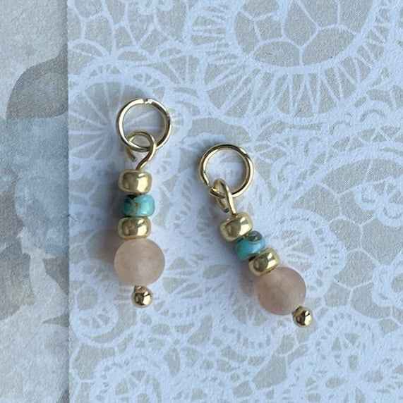 Rvs Bedels Goud met kraaltjes in Turquoise en Zalmroze - Idhuna Jewels