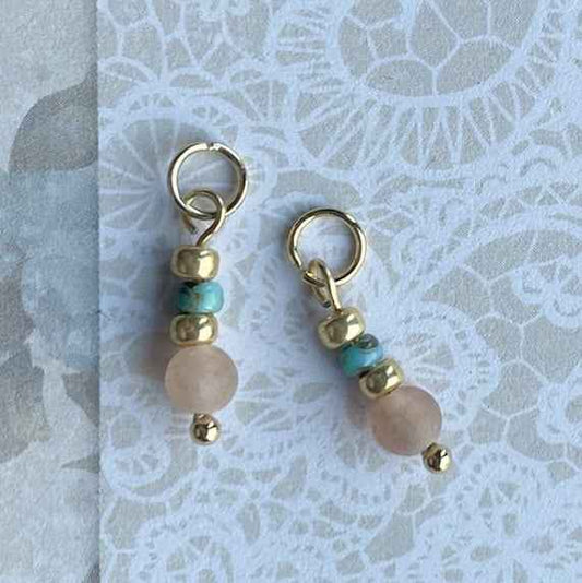 Rvs Bedels Goud met kraaltjes in Turquoise en Zalmroze - Idhuna Jewels