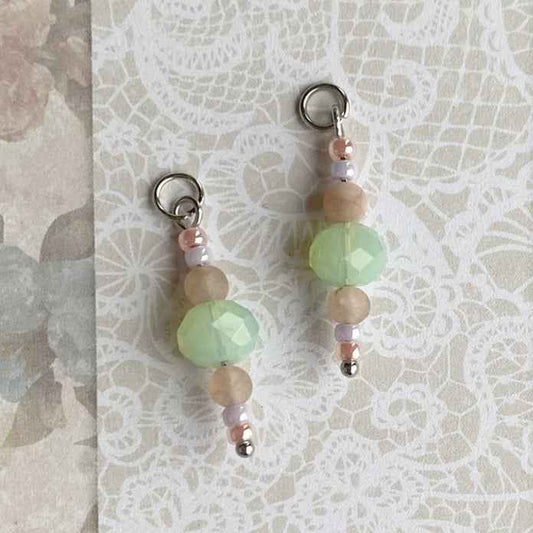 Rvs Bedels Zilver Mintgroene facet met natuursteen zalmroze en lila kralen - Idhuna Jewels